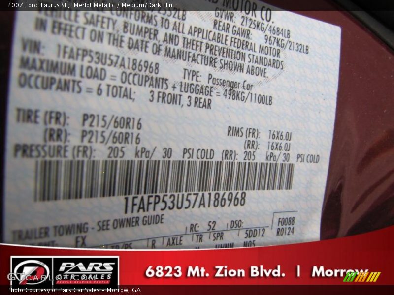 Merlot Metallic / Medium/Dark Flint 2007 Ford Taurus SE