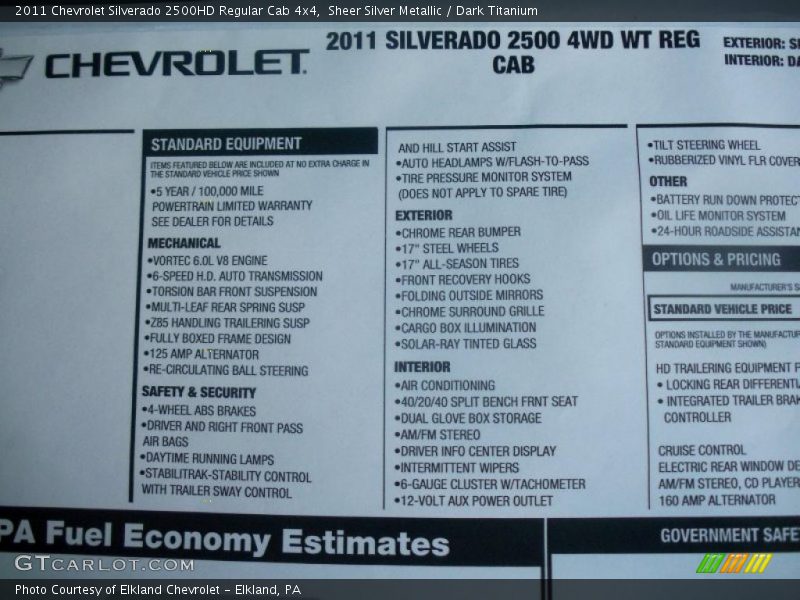  2011 Silverado 2500HD Regular Cab 4x4 Window Sticker