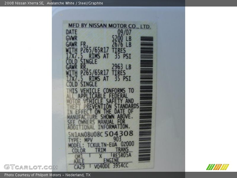 Avalanche White / Steel/Graphite 2008 Nissan Xterra SE
