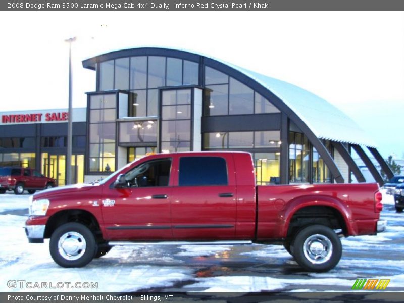 Inferno Red Crystal Pearl / Khaki 2008 Dodge Ram 3500 Laramie Mega Cab 4x4 Dually