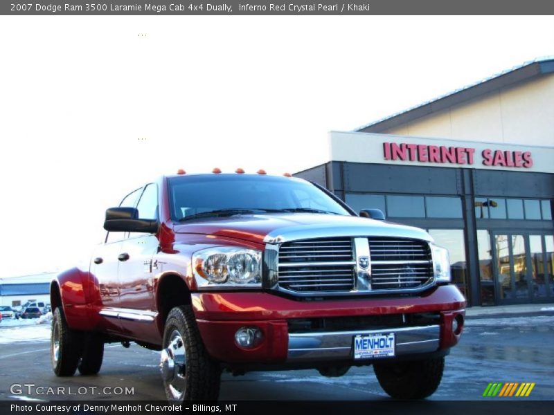 Inferno Red Crystal Pearl / Khaki 2007 Dodge Ram 3500 Laramie Mega Cab 4x4 Dually