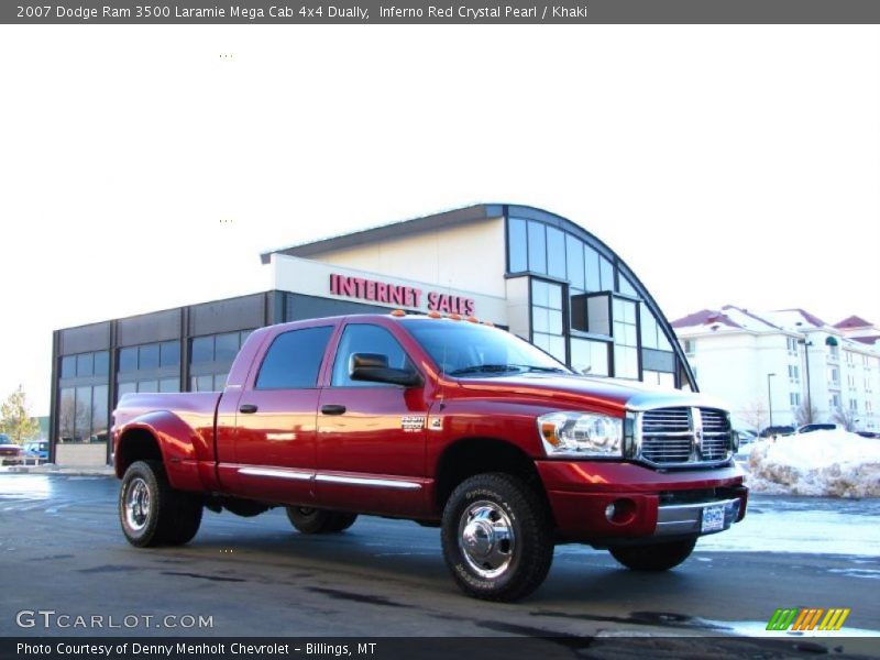 Inferno Red Crystal Pearl / Khaki 2007 Dodge Ram 3500 Laramie Mega Cab 4x4 Dually