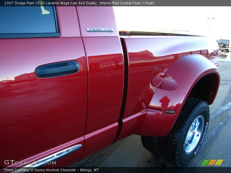 Inferno Red Crystal Pearl / Khaki 2007 Dodge Ram 3500 Laramie Mega Cab 4x4 Dually