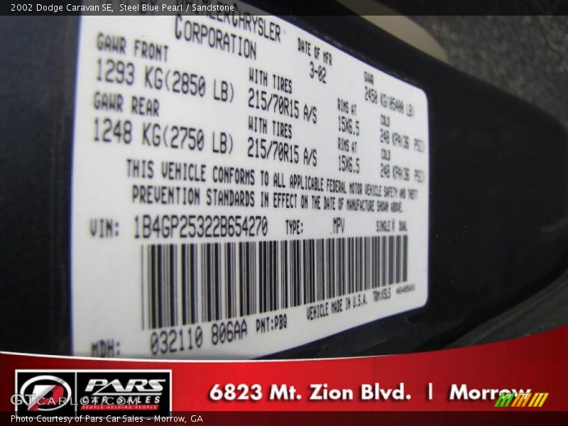 Steel Blue Pearl / Sandstone 2002 Dodge Caravan SE