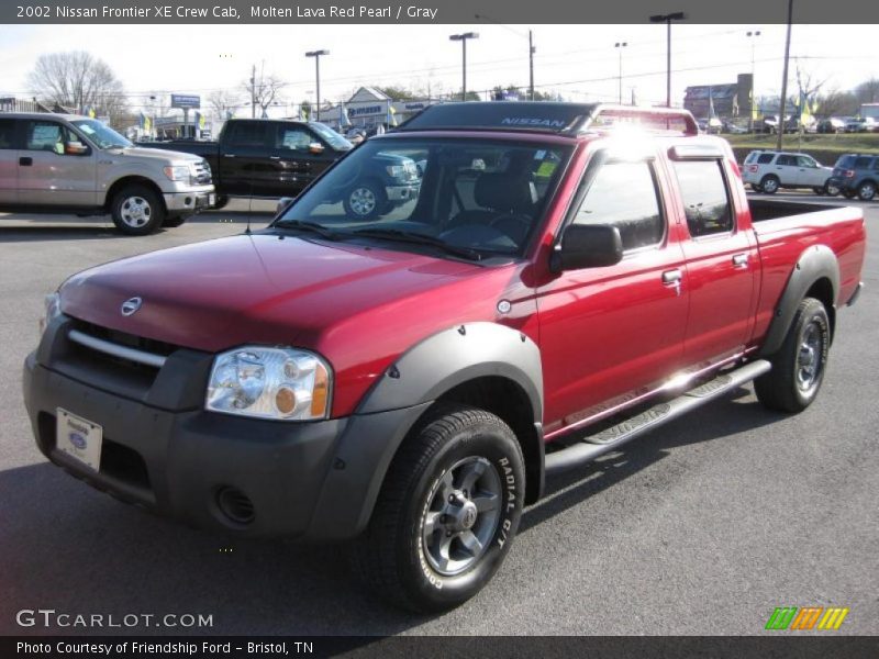 Molten Lava Red Pearl / Gray 2002 Nissan Frontier XE Crew Cab
