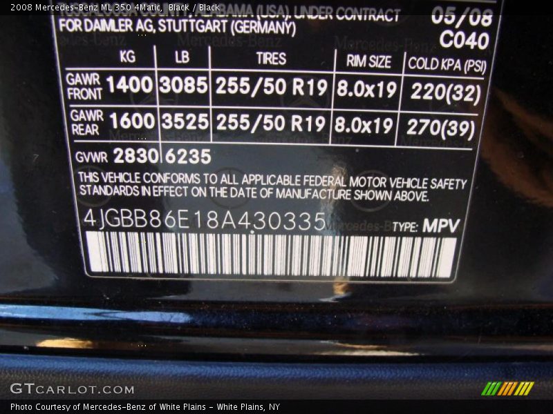 Black / Black 2008 Mercedes-Benz ML 350 4Matic