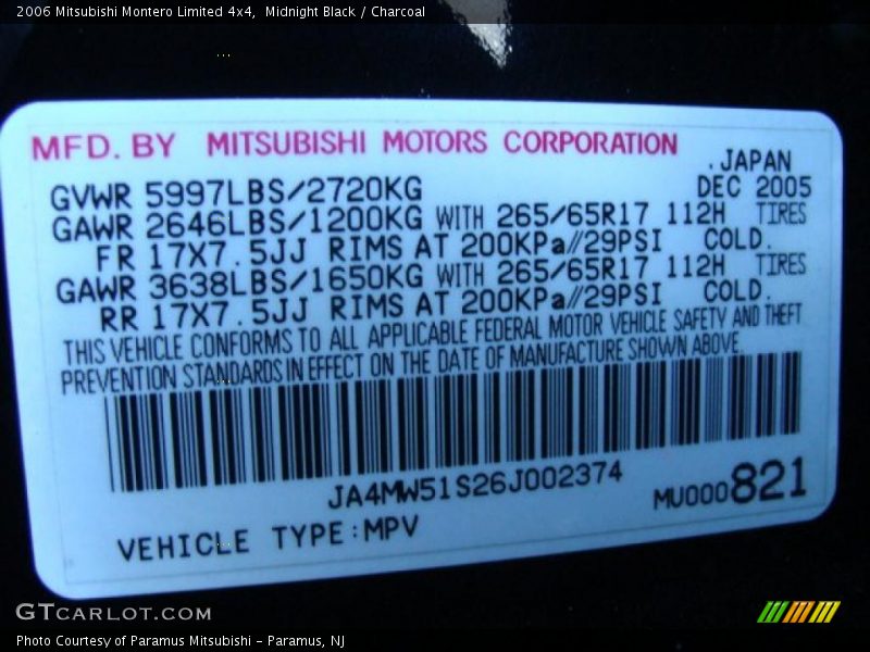 Midnight Black / Charcoal 2006 Mitsubishi Montero Limited 4x4