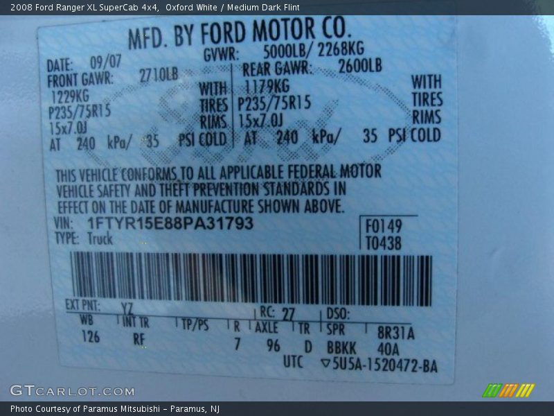 2008 Ranger XL SuperCab 4x4 Oxford White Color Code YZ