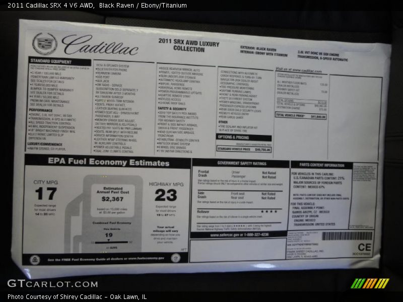  2011 SRX 4 V6 AWD Window Sticker