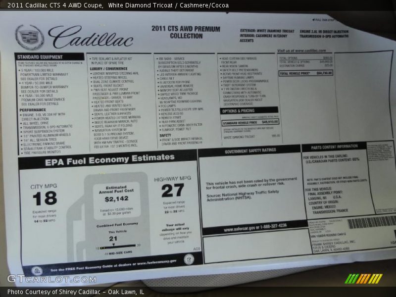  2011 CTS 4 AWD Coupe Window Sticker