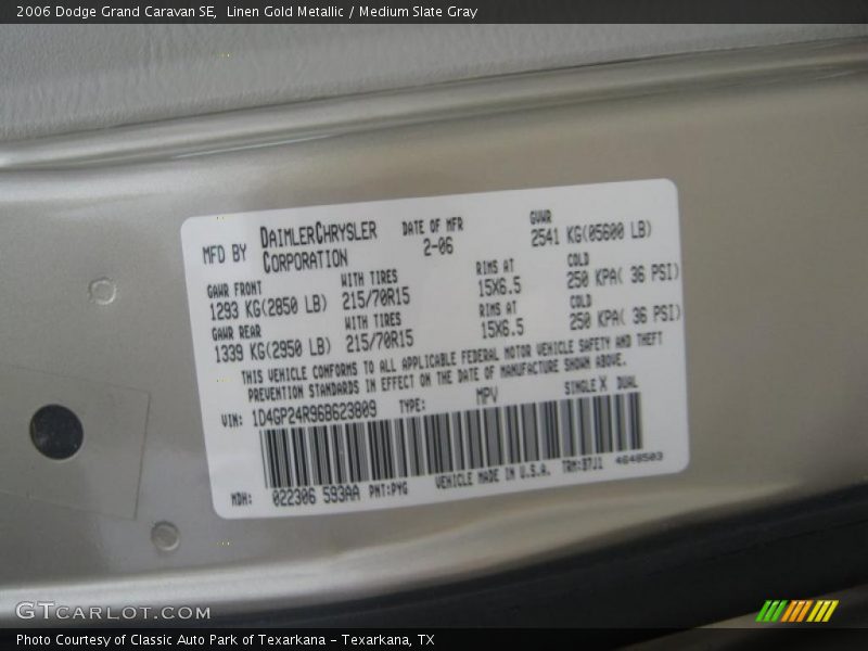 Linen Gold Metallic / Medium Slate Gray 2006 Dodge Grand Caravan SE