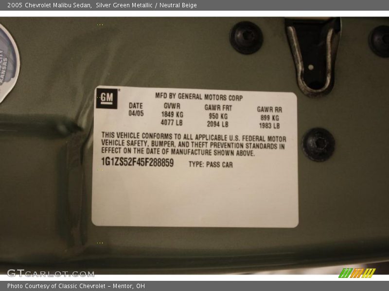 Silver Green Metallic / Neutral Beige 2005 Chevrolet Malibu Sedan