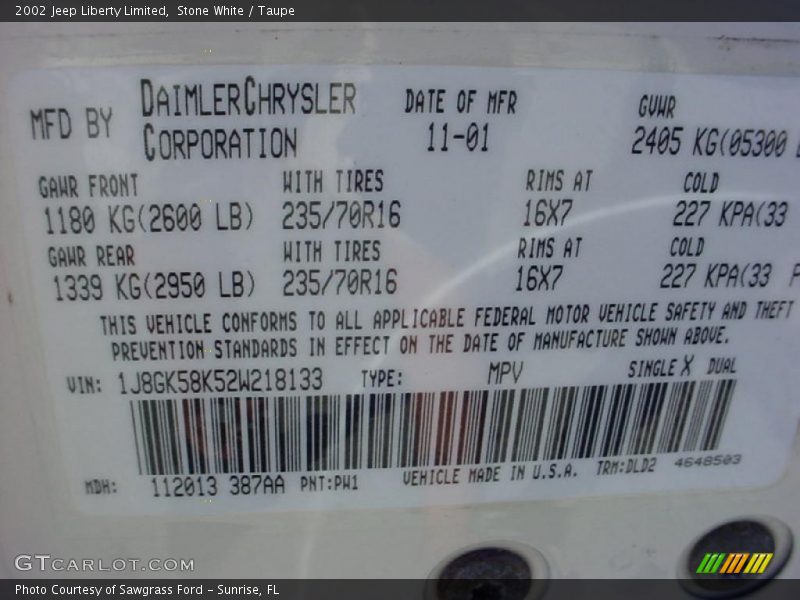 Stone White / Taupe 2002 Jeep Liberty Limited