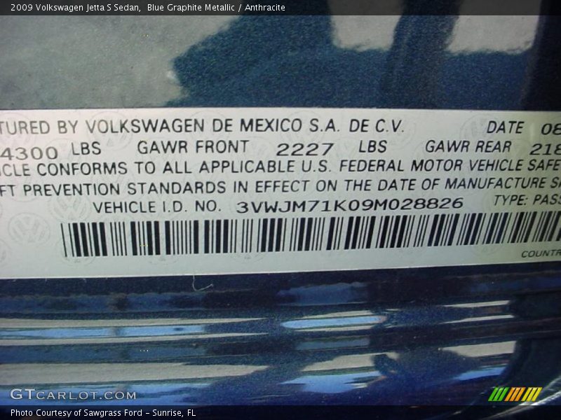 Blue Graphite Metallic / Anthracite 2009 Volkswagen Jetta S Sedan