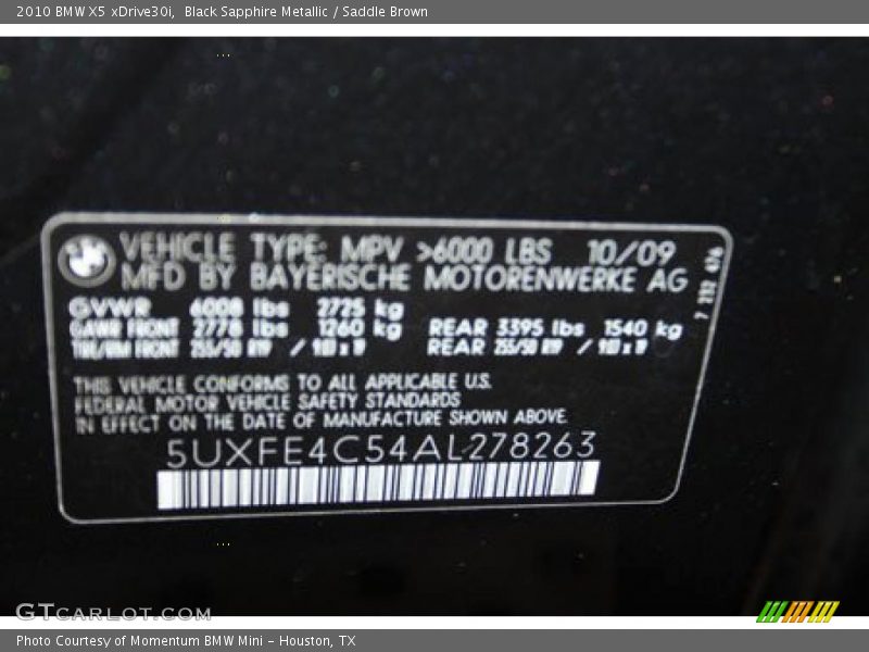 Black Sapphire Metallic / Saddle Brown 2010 BMW X5 xDrive30i
