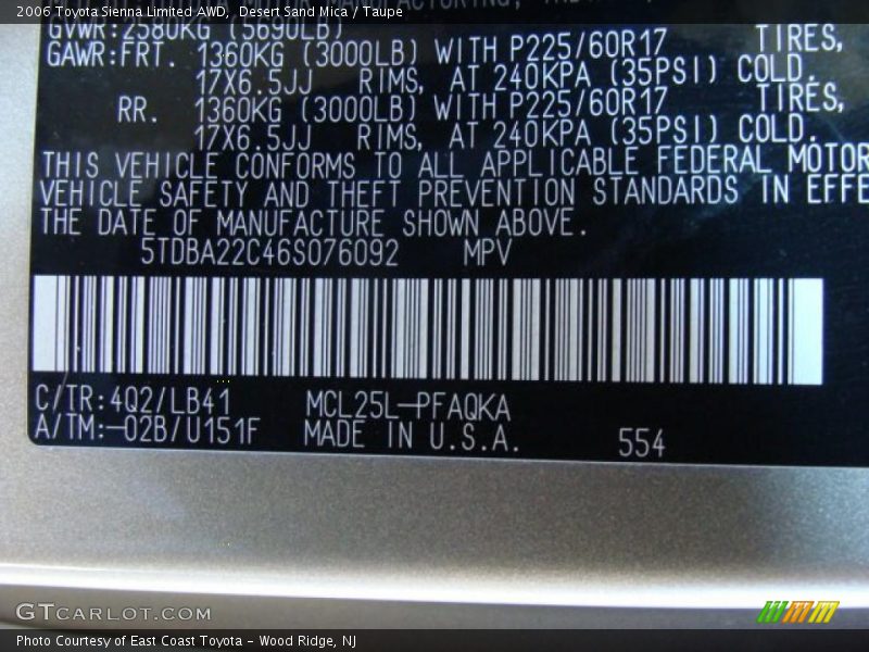 Desert Sand Mica / Taupe 2006 Toyota Sienna Limited AWD
