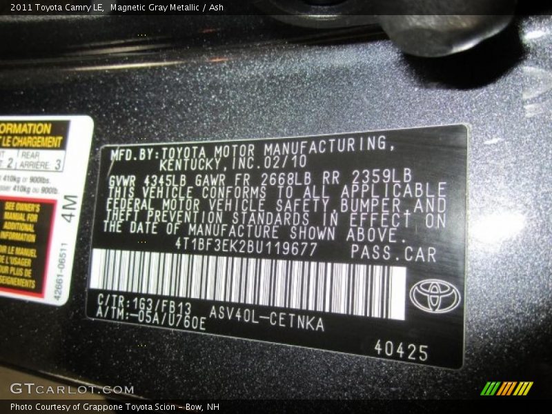 Magnetic Gray Metallic / Ash 2011 Toyota Camry LE