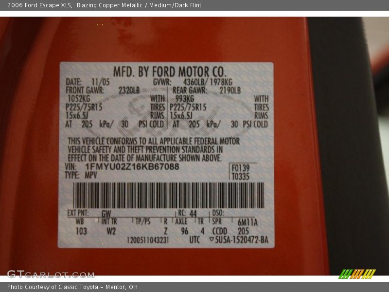 Blazing Copper Metallic / Medium/Dark Flint 2006 Ford Escape XLS