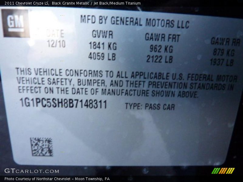 Black Granite Metallic / Jet Black/Medium Titanium 2011 Chevrolet Cruze LS