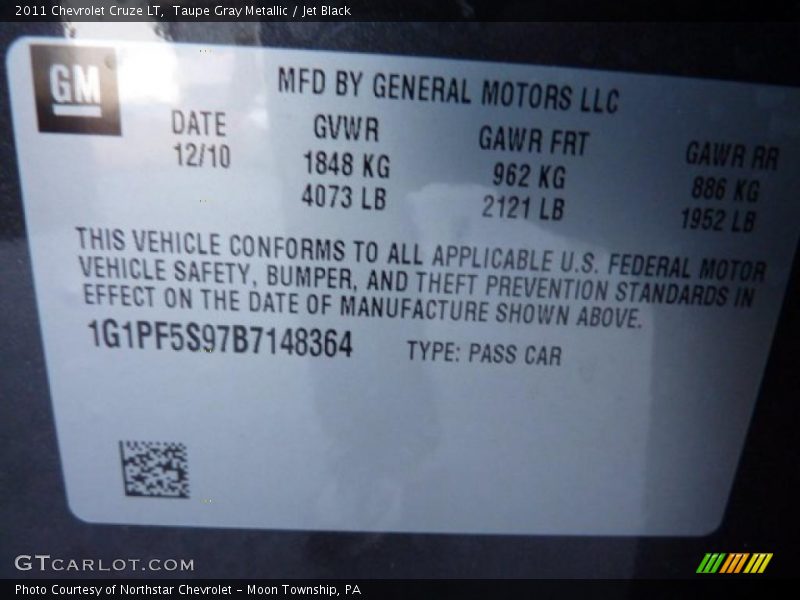 Taupe Gray Metallic / Jet Black 2011 Chevrolet Cruze LT
