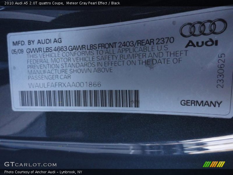 Meteor Gray Pearl Effect / Black 2010 Audi A5 2.0T quattro Coupe