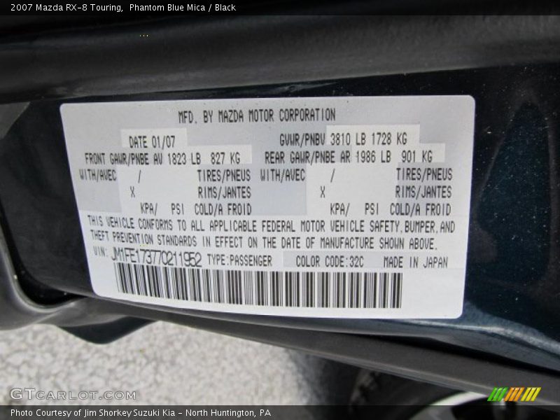 2007 RX-8 Touring Phantom Blue Mica Color Code 32C