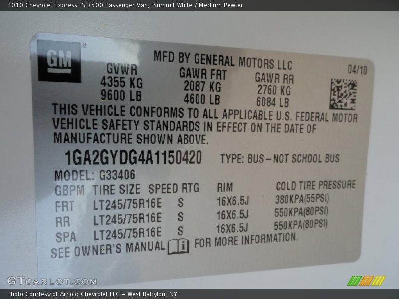 Summit White / Medium Pewter 2010 Chevrolet Express LS 3500 Passenger Van