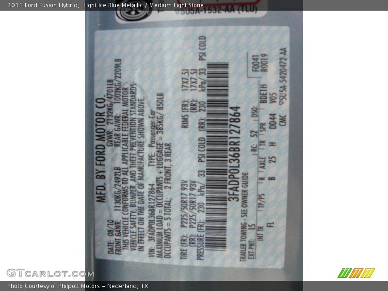 2011 Fusion Hybrid Light Ice Blue Metallic Color Code LS