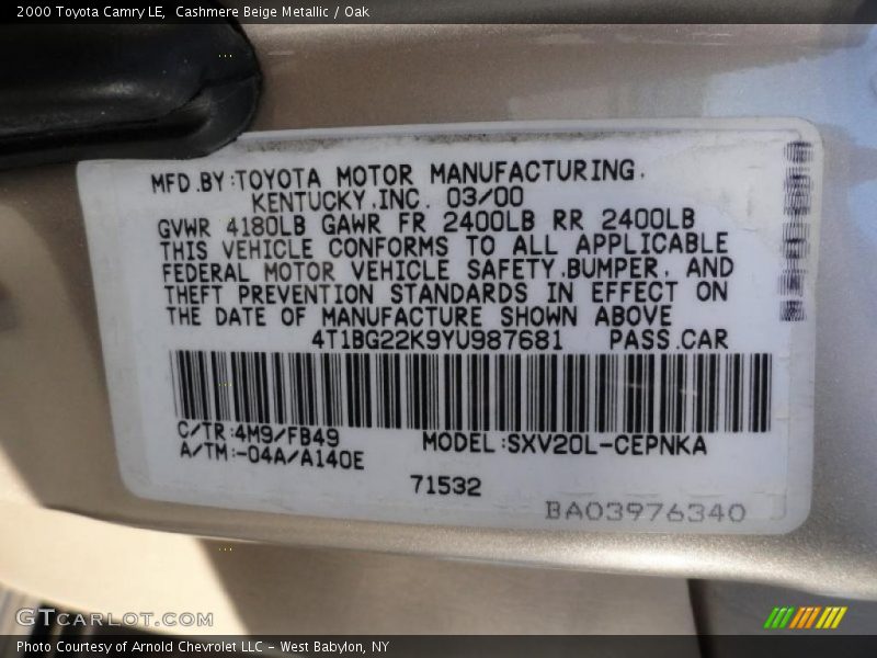Cashmere Beige Metallic / Oak 2000 Toyota Camry LE