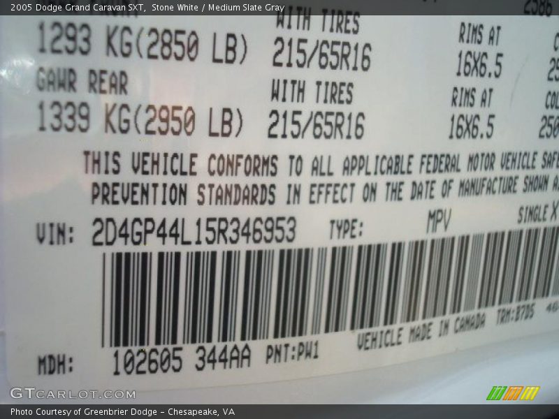 Stone White / Medium Slate Gray 2005 Dodge Grand Caravan SXT