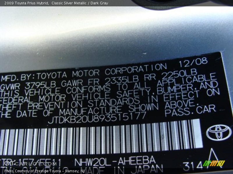 Classic Silver Metallic / Dark Gray 2009 Toyota Prius Hybrid