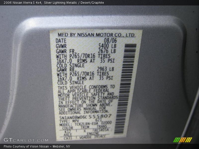 Silver Lightning Metallic / Desert/Graphite 2006 Nissan Xterra S 4x4