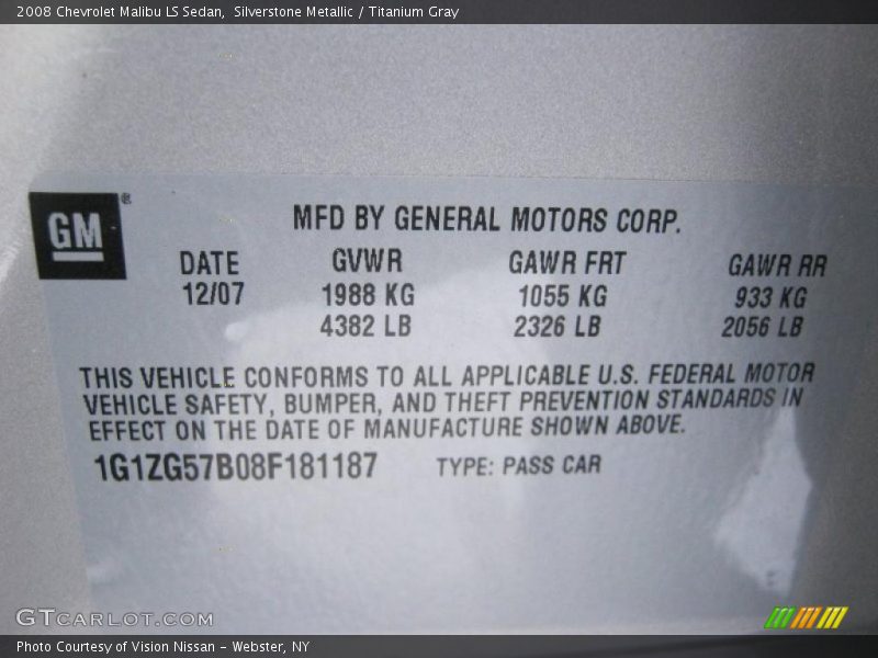 Silverstone Metallic / Titanium Gray 2008 Chevrolet Malibu LS Sedan