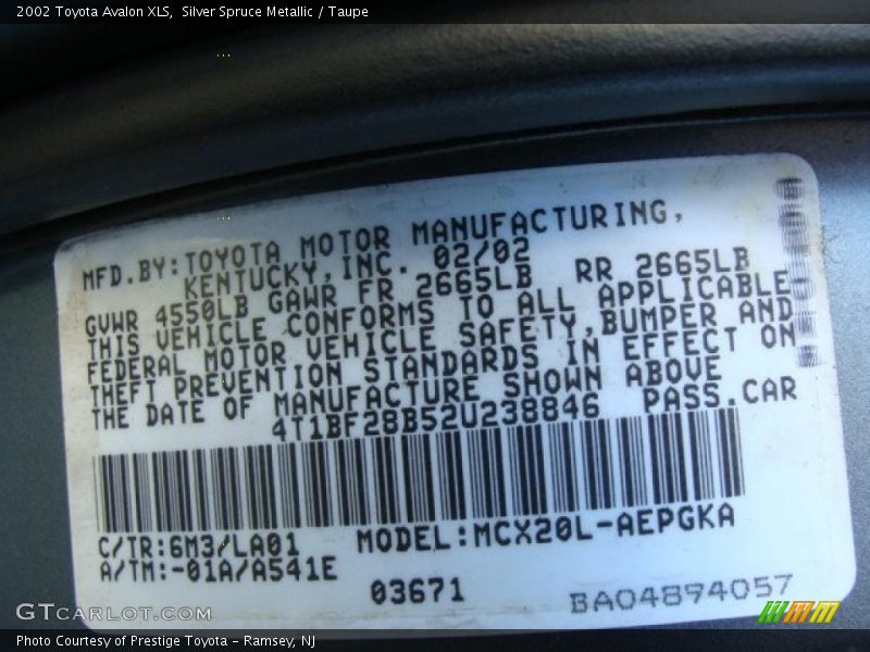 Silver Spruce Metallic / Taupe 2002 Toyota Avalon XLS