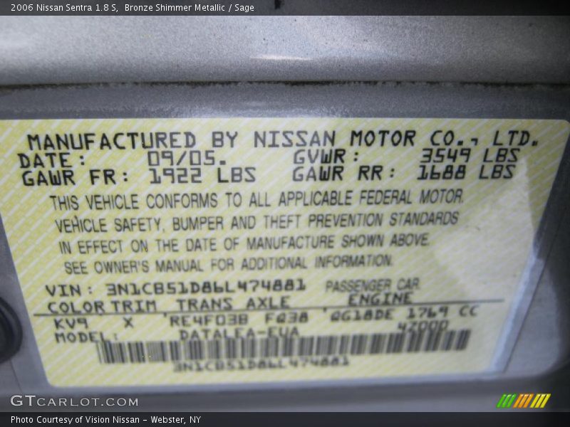 Bronze Shimmer Metallic / Sage 2006 Nissan Sentra 1.8 S