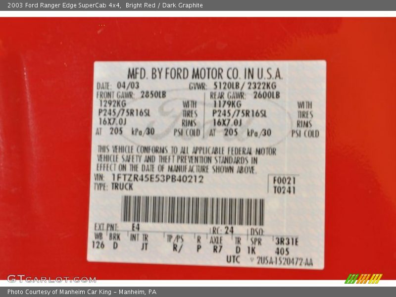 Bright Red / Dark Graphite 2003 Ford Ranger Edge SuperCab 4x4