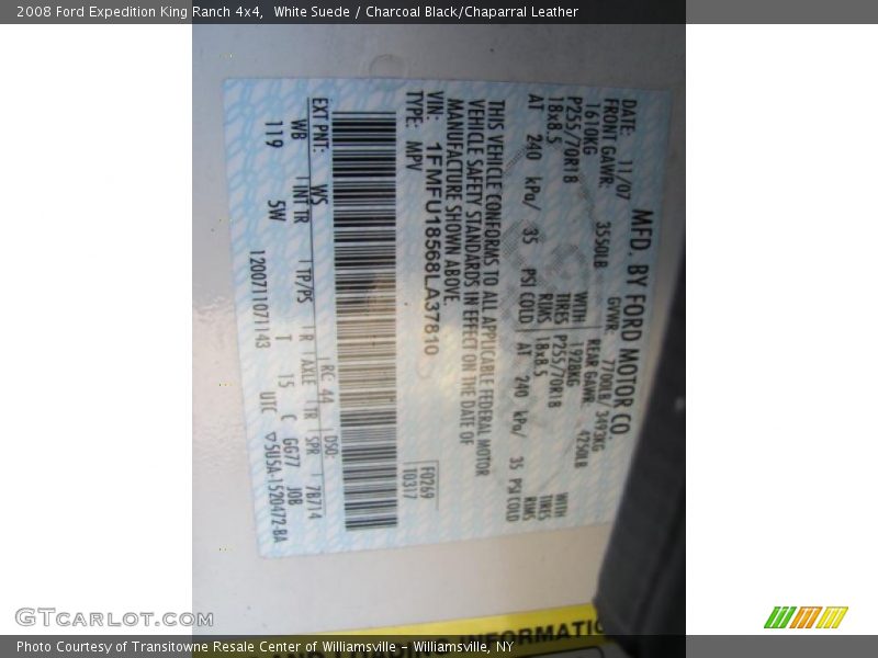 White Suede / Charcoal Black/Chaparral Leather 2008 Ford Expedition King Ranch 4x4