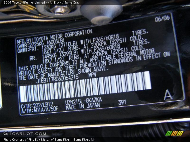 2006 4Runner Limited 4x4 Black Color Code 202