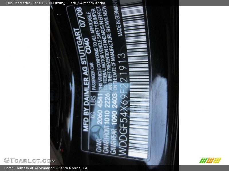 Black / Almond/Mocha 2009 Mercedes-Benz C 300 Luxury