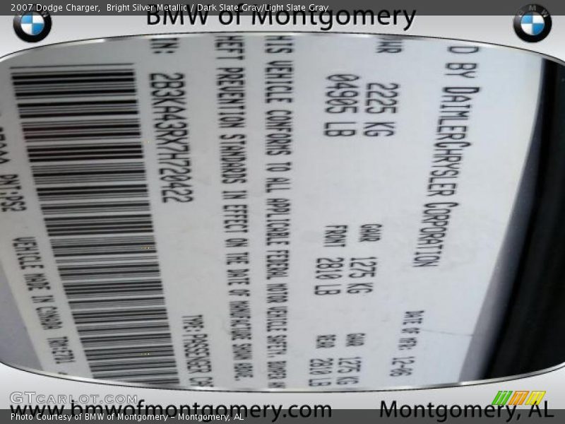 Bright Silver Metallic / Dark Slate Gray/Light Slate Gray 2007 Dodge Charger