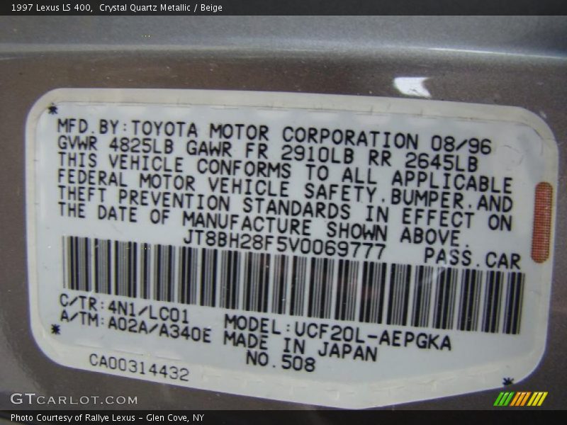1997 LS 400 Crystal Quartz Metallic Color Code 4N1