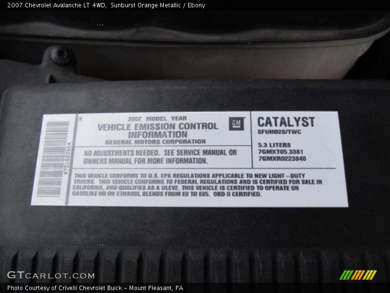 Sunburst Orange Metallic / Ebony 2007 Chevrolet Avalanche LT 4WD