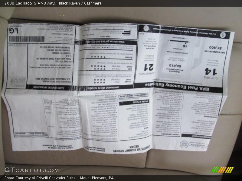  2008 STS 4 V8 AWD Window Sticker