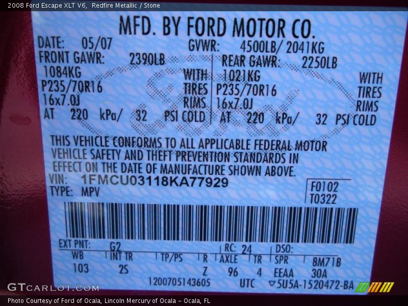 Redfire Metallic / Stone 2008 Ford Escape XLT V6