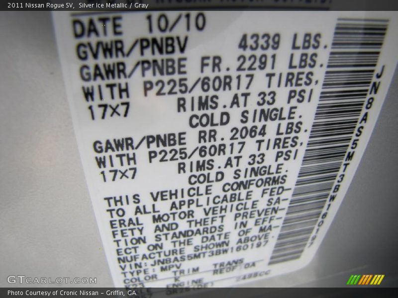Silver Ice Metallic / Gray 2011 Nissan Rogue SV