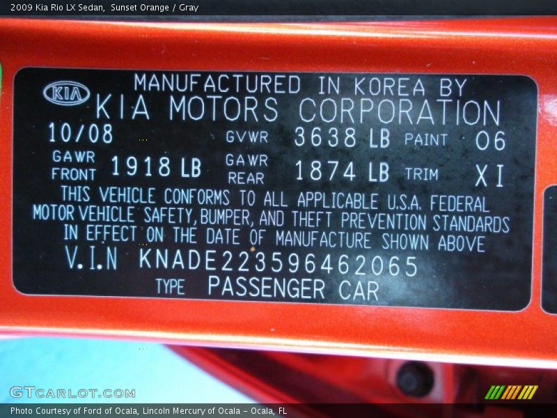 Sunset Orange / Gray 2009 Kia Rio LX Sedan