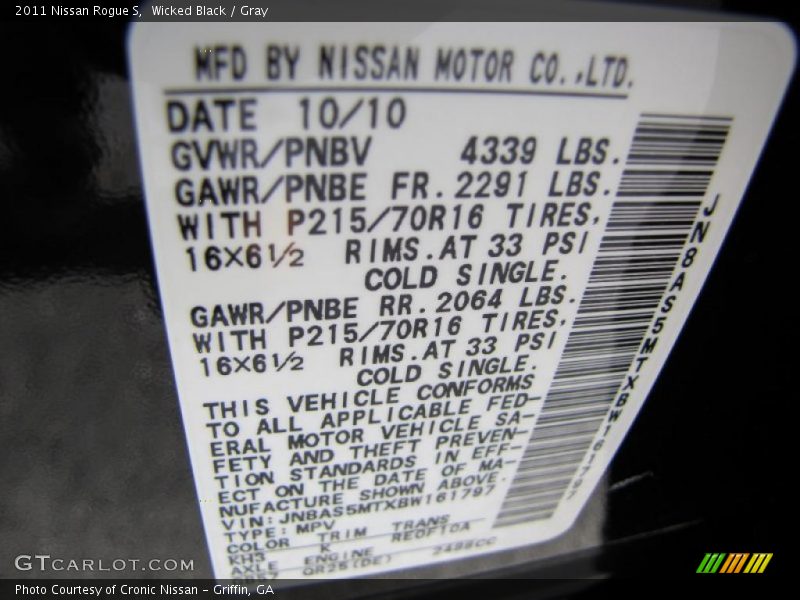 Wicked Black / Gray 2011 Nissan Rogue S