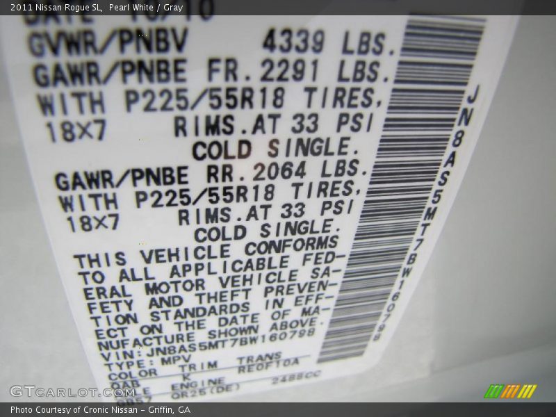 Pearl White / Gray 2011 Nissan Rogue SL