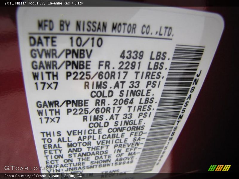 Cayenne Red / Black 2011 Nissan Rogue SV