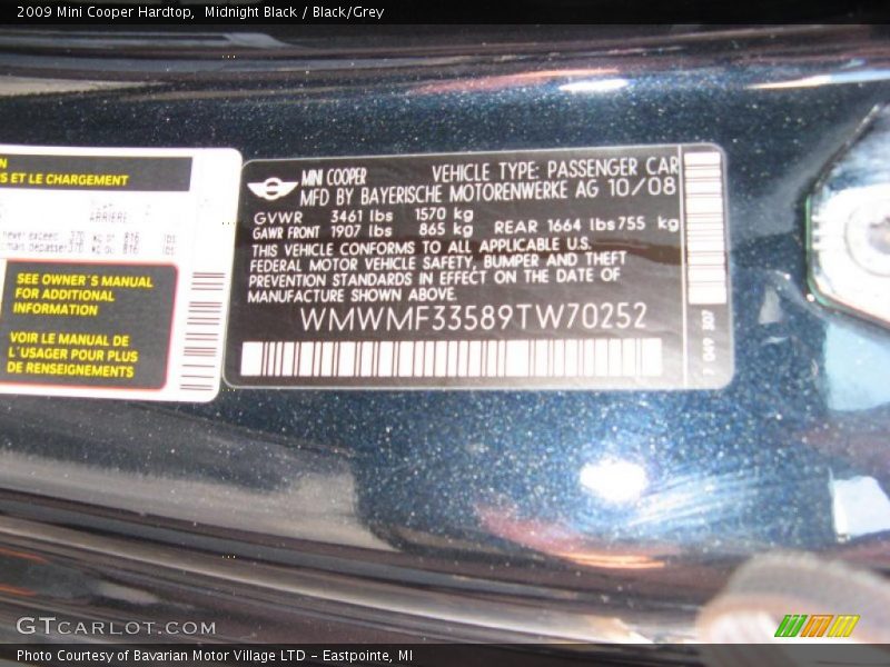 Midnight Black / Black/Grey 2009 Mini Cooper Hardtop